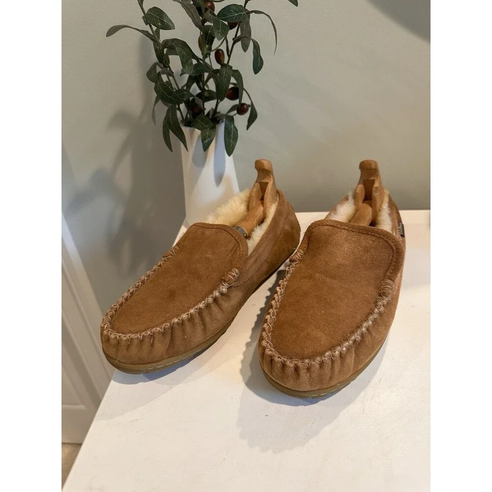 L.L.Bean Men's Wicked Good Shearling Slipper Moccasins Brown Suede Size 9 M